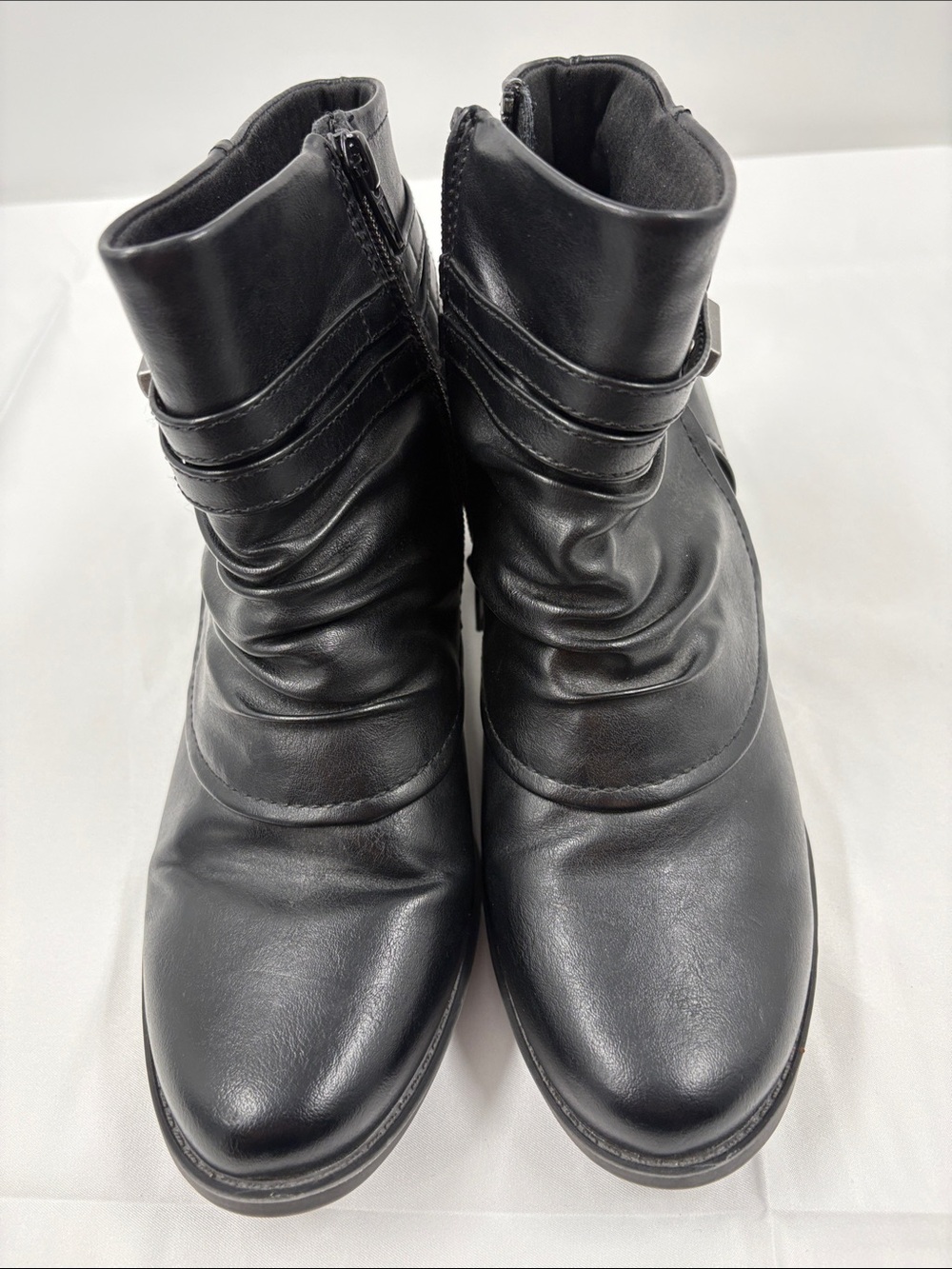 Women’s Black Leather Ankle Boots - Chic Ruched Design